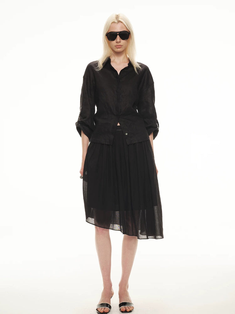 Linen Waist-Cinched Shirt Set
