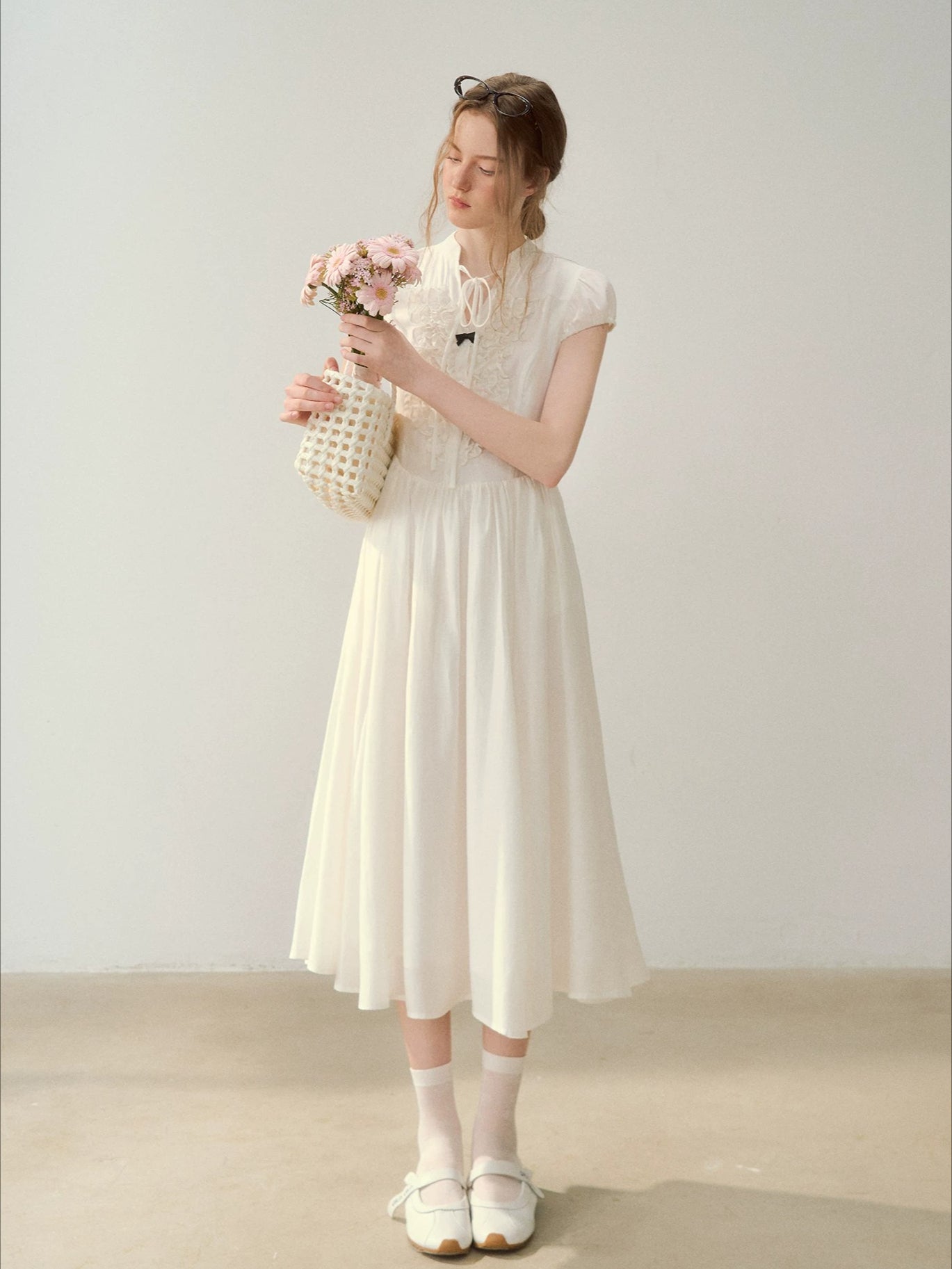 Acetate Ruffle Midi Dress