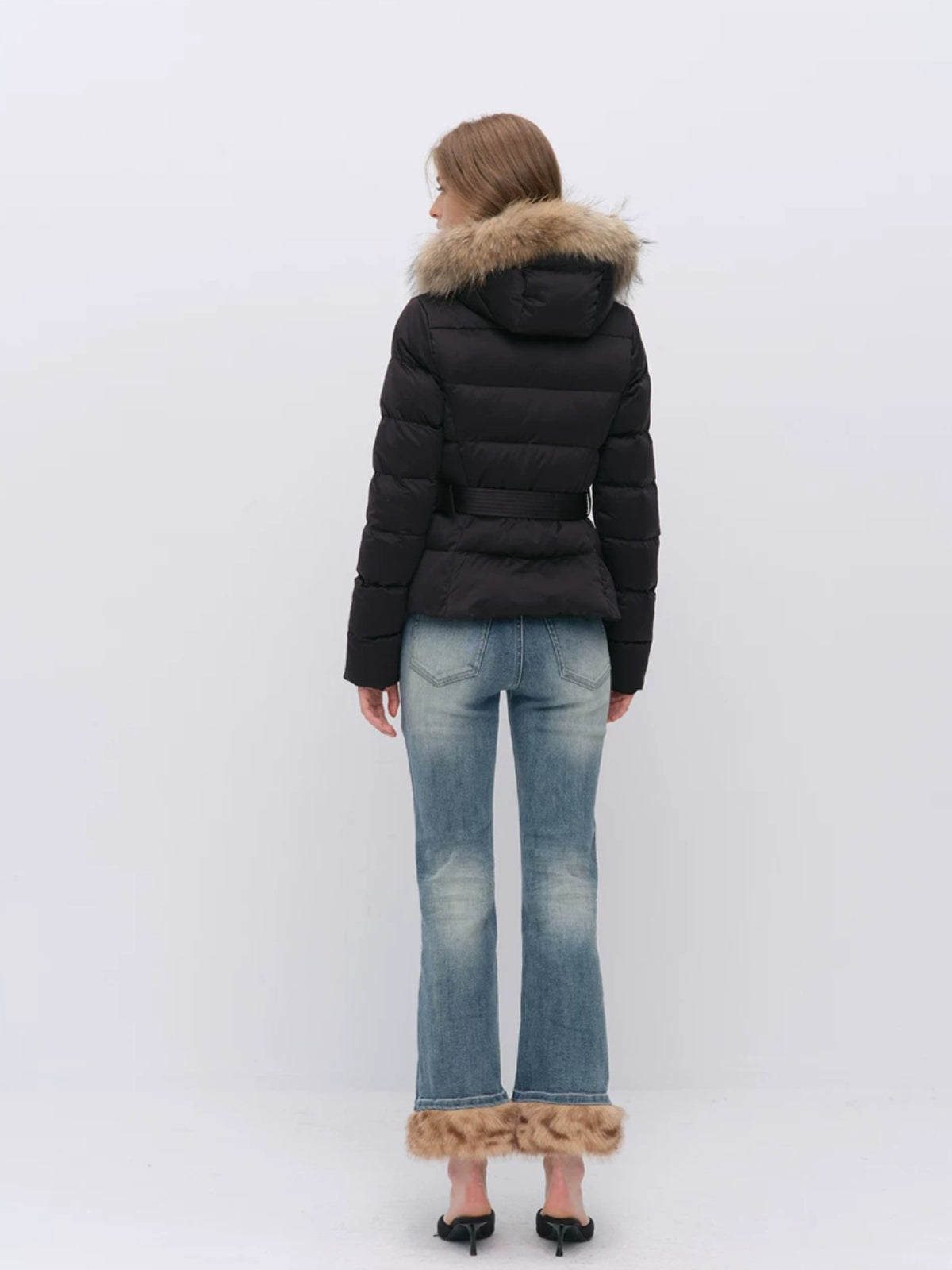 Fur Collar Belted Down Jacket
