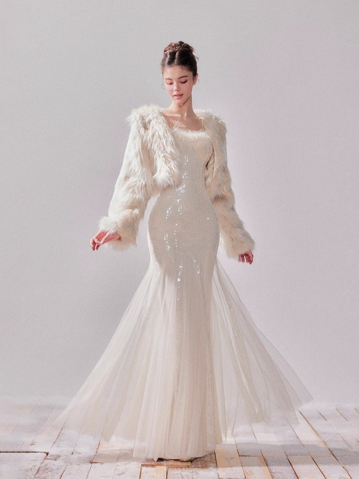 Sequin Mesh Fishtail Dress