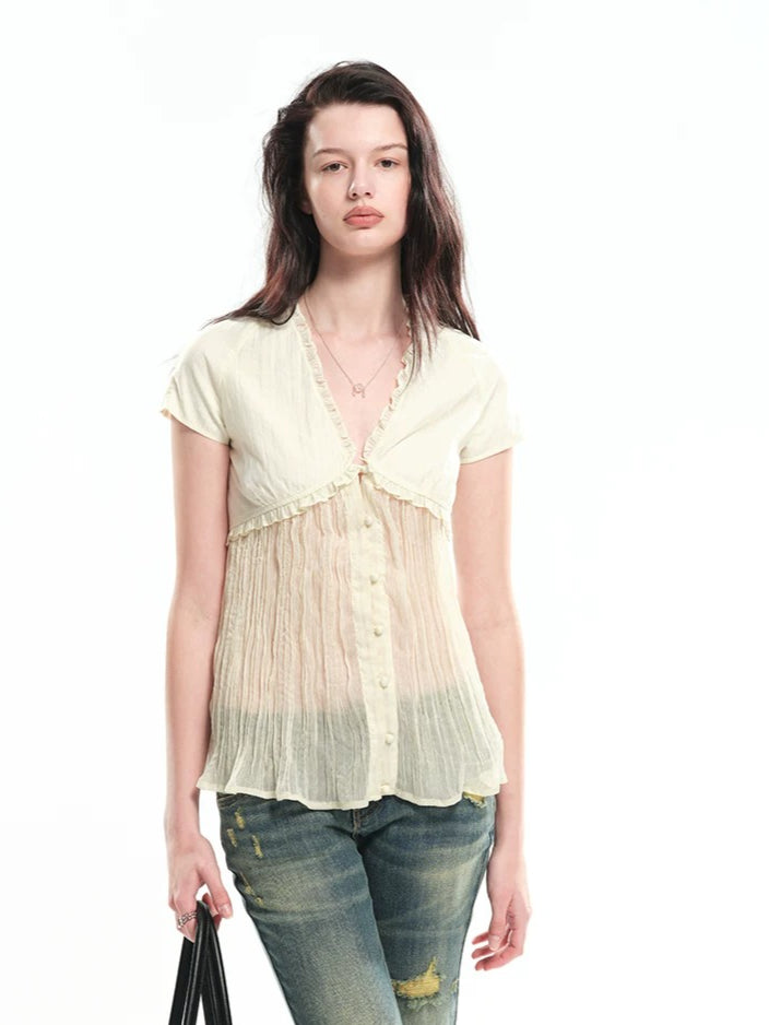 Pleated Panel Cardigan Top