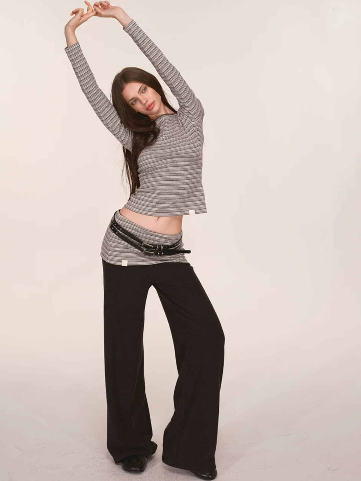 Contrast Striped Waist Wide-Leg Pants