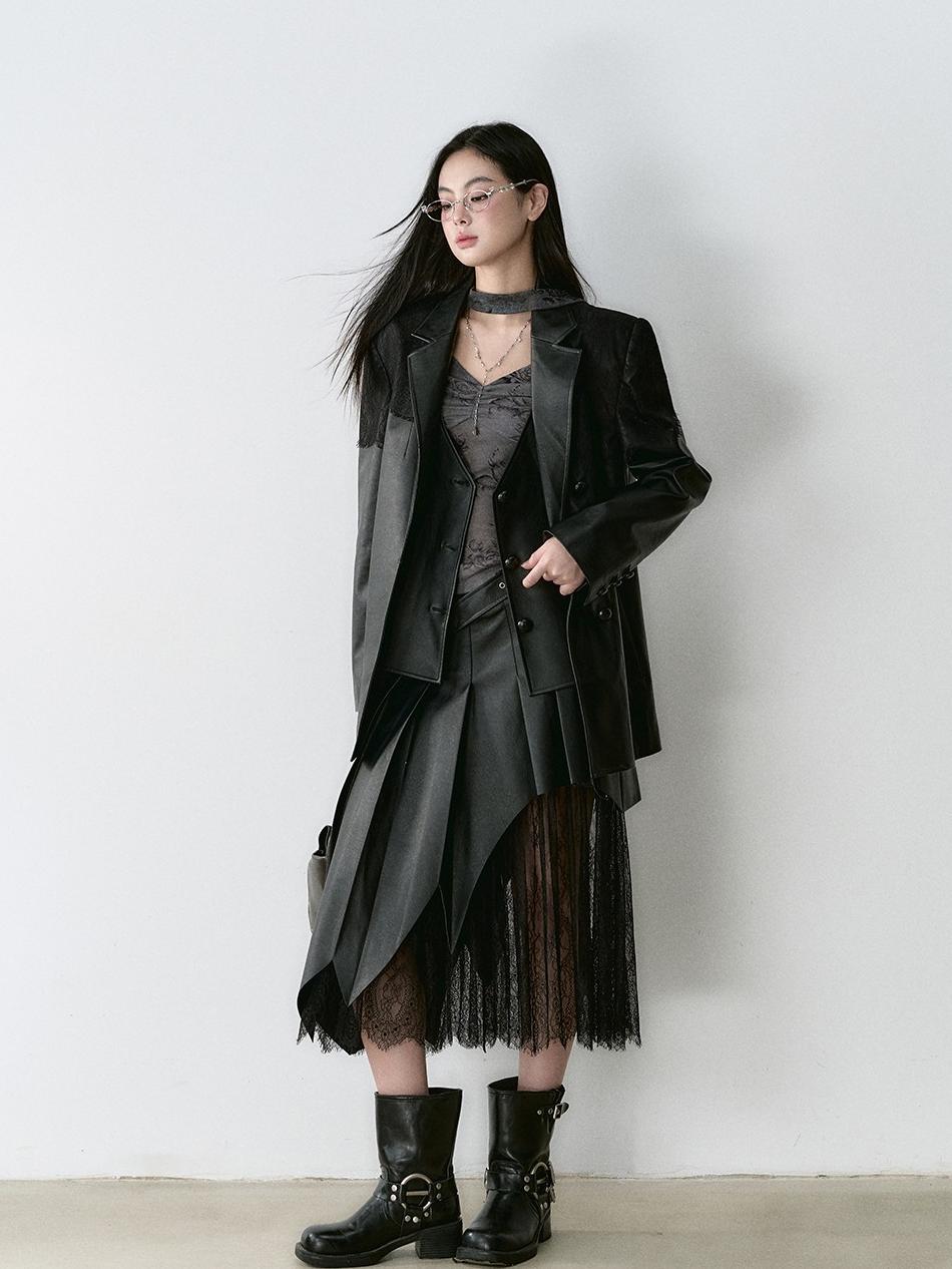 Structured Laced Leather Blazer