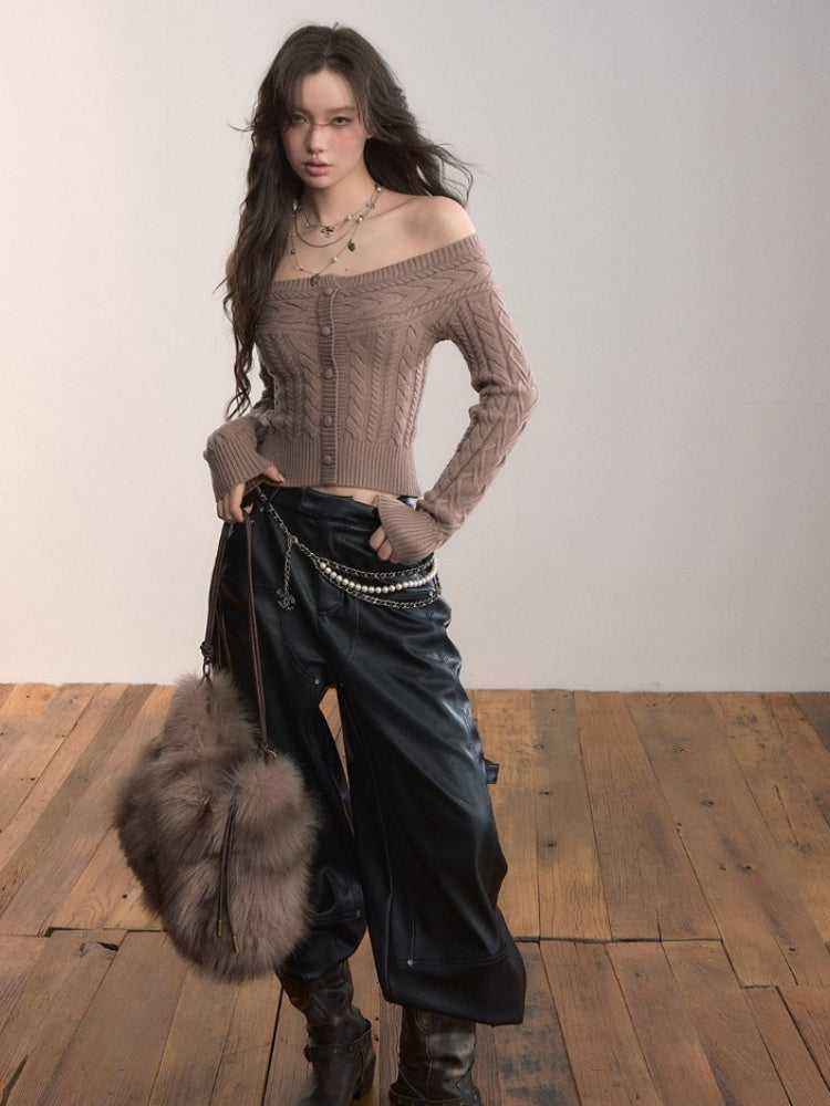 Strap & Stud Detail PU Leather Pants