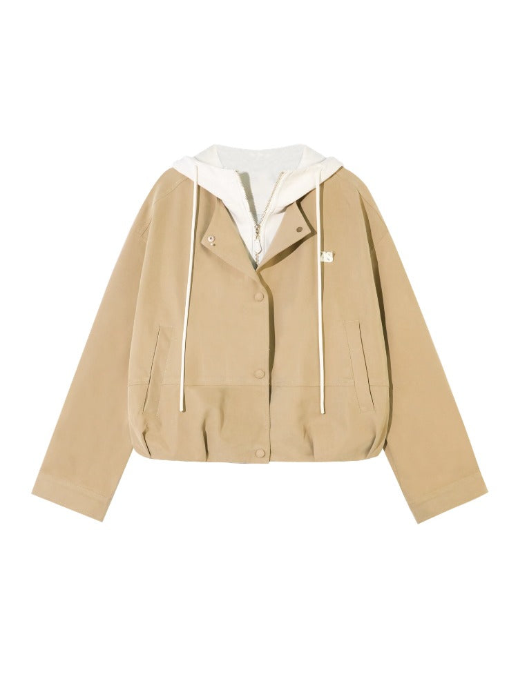 Two-piece Spliced Color-block Hooded Jacket