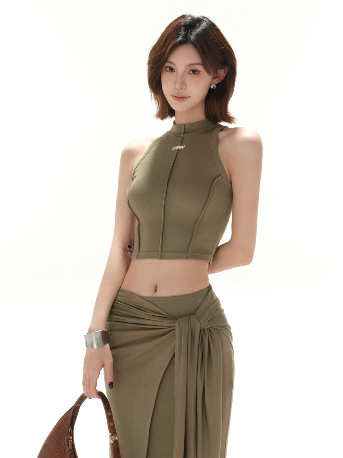 Green Mock Neck Two-Piece Set