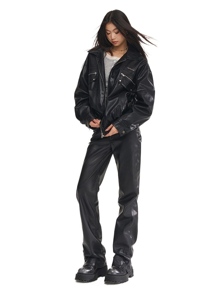 Black & White Vintage Silhouette Collar Moto Jacket