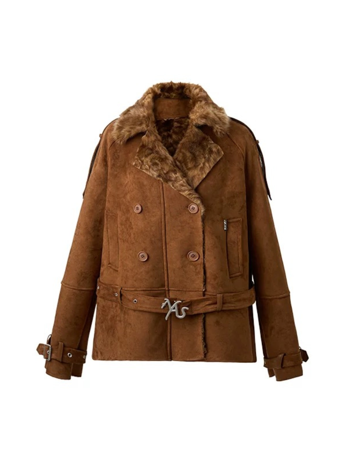 Faux Suede Plush Collar Coat
