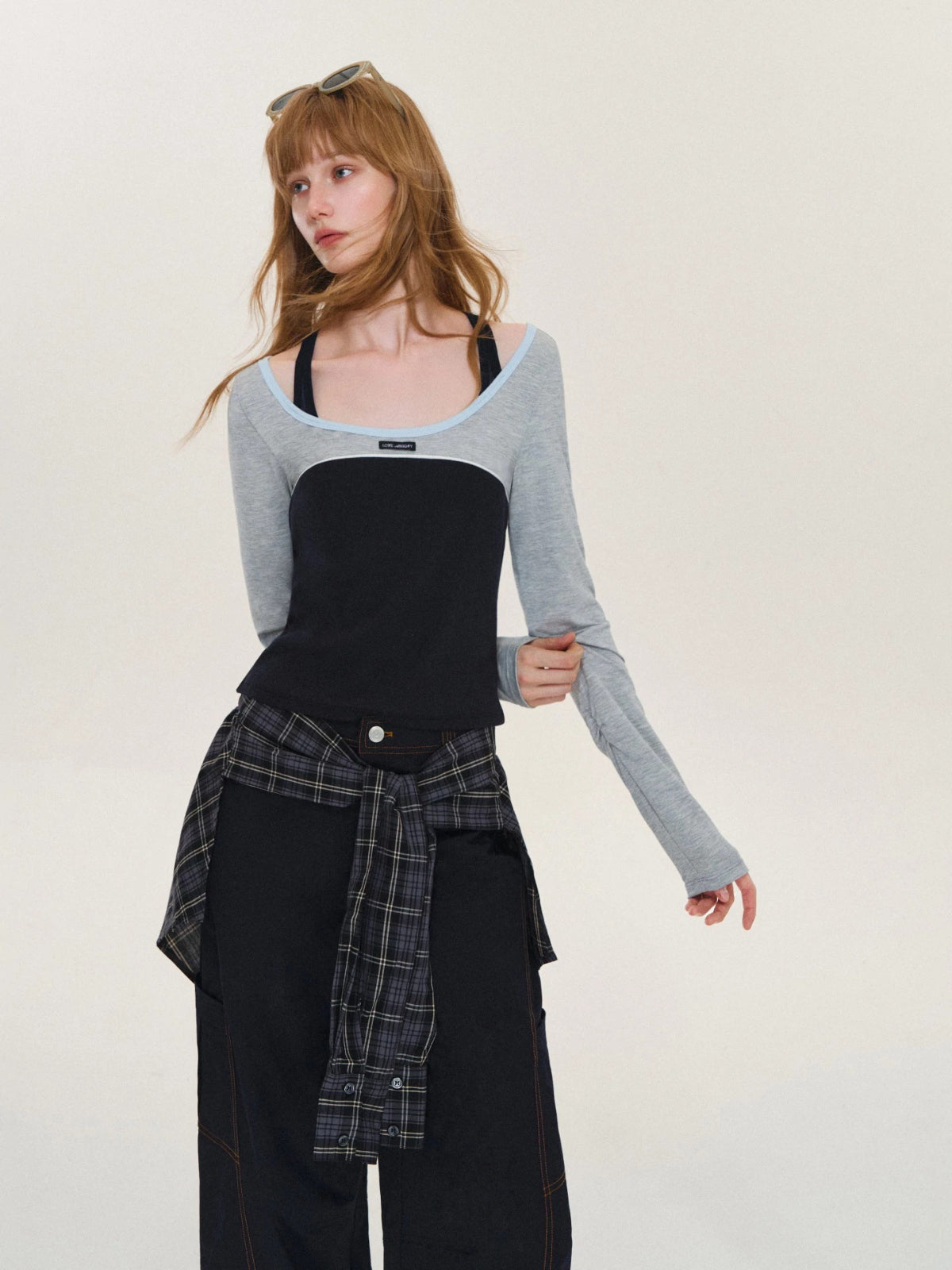 Ballet Contrast U Neck Layered Top