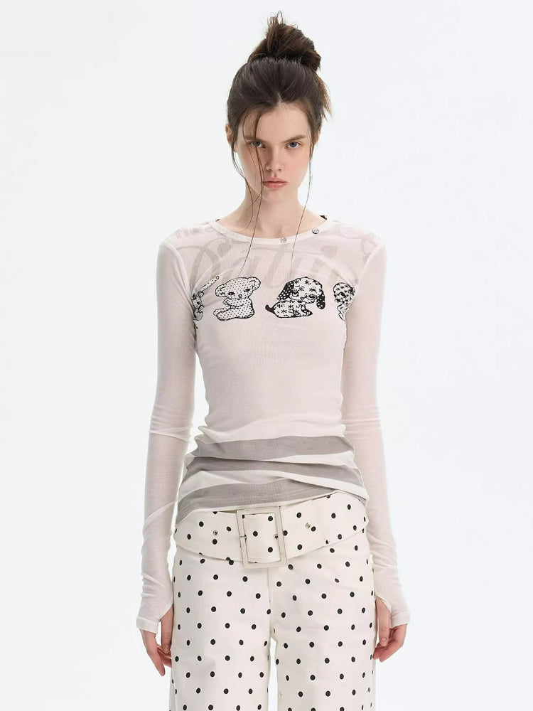 Puppy Print Layered Knit Top
