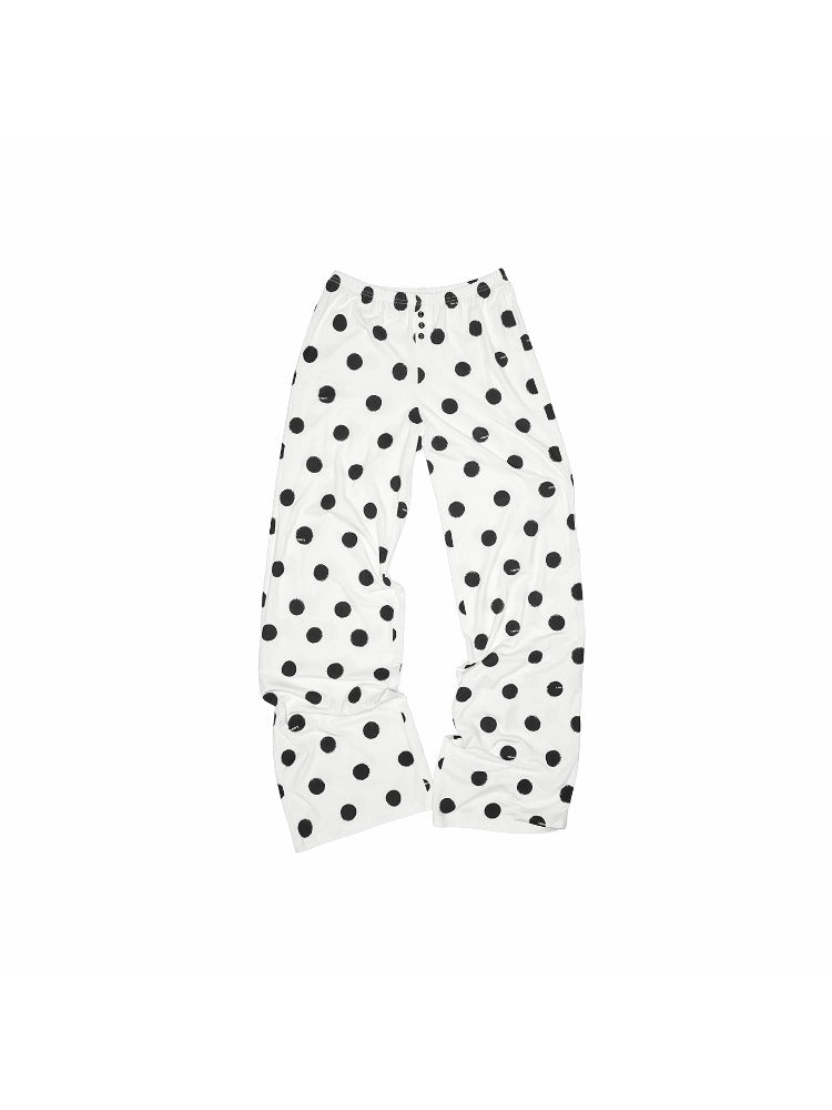 Polka Dot Contrast Knit Cardigan & Lounge Pants Set