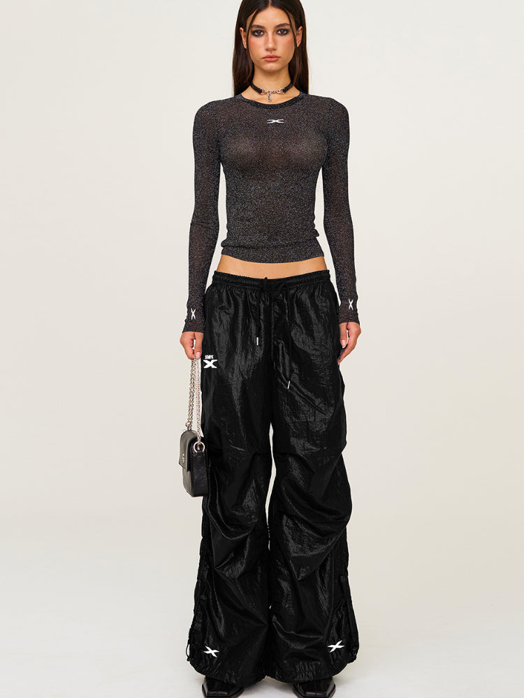 Embroidered Ultra-Light Wide-Leg Workout Pants