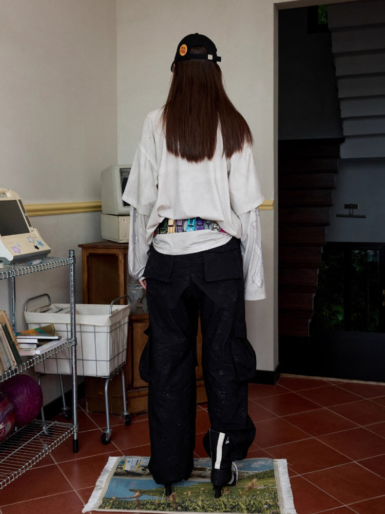 Jacquard Embroidered Multi-pocket Cargo Pants