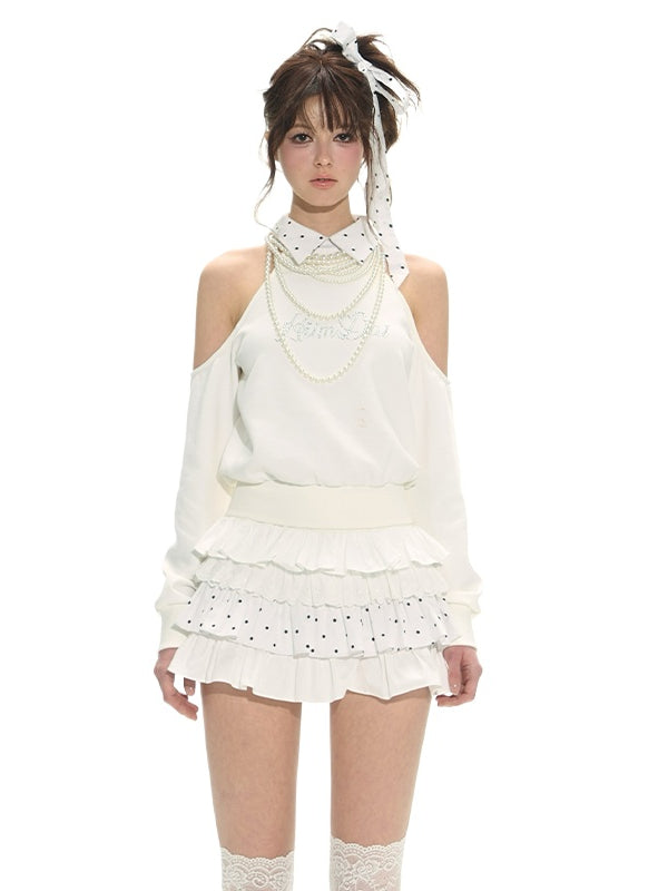 White Spliced Halter 2-in1 Hoodie