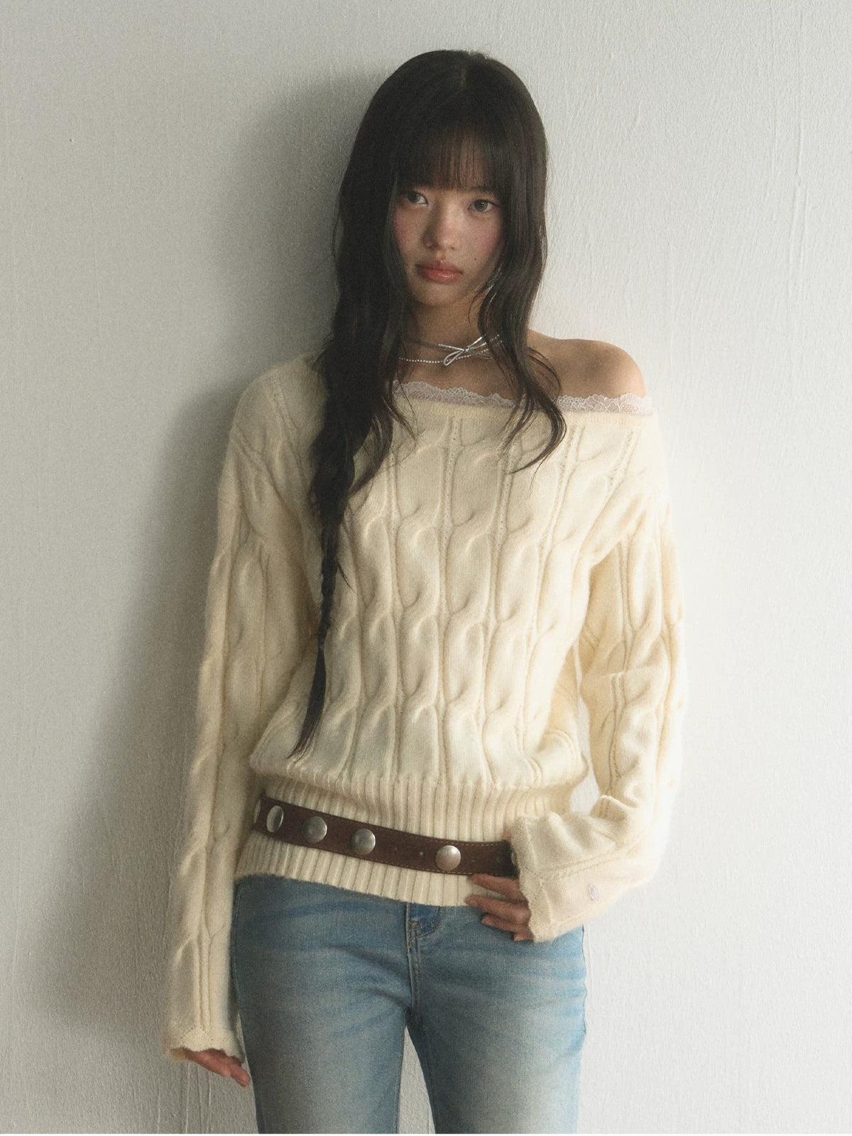 Off Shoulder Knit Sweater