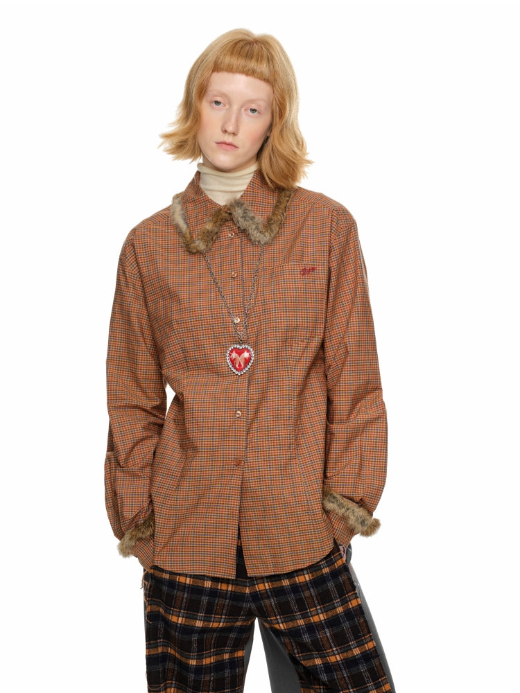 Striped Plaid Rabbit Fur Shirt