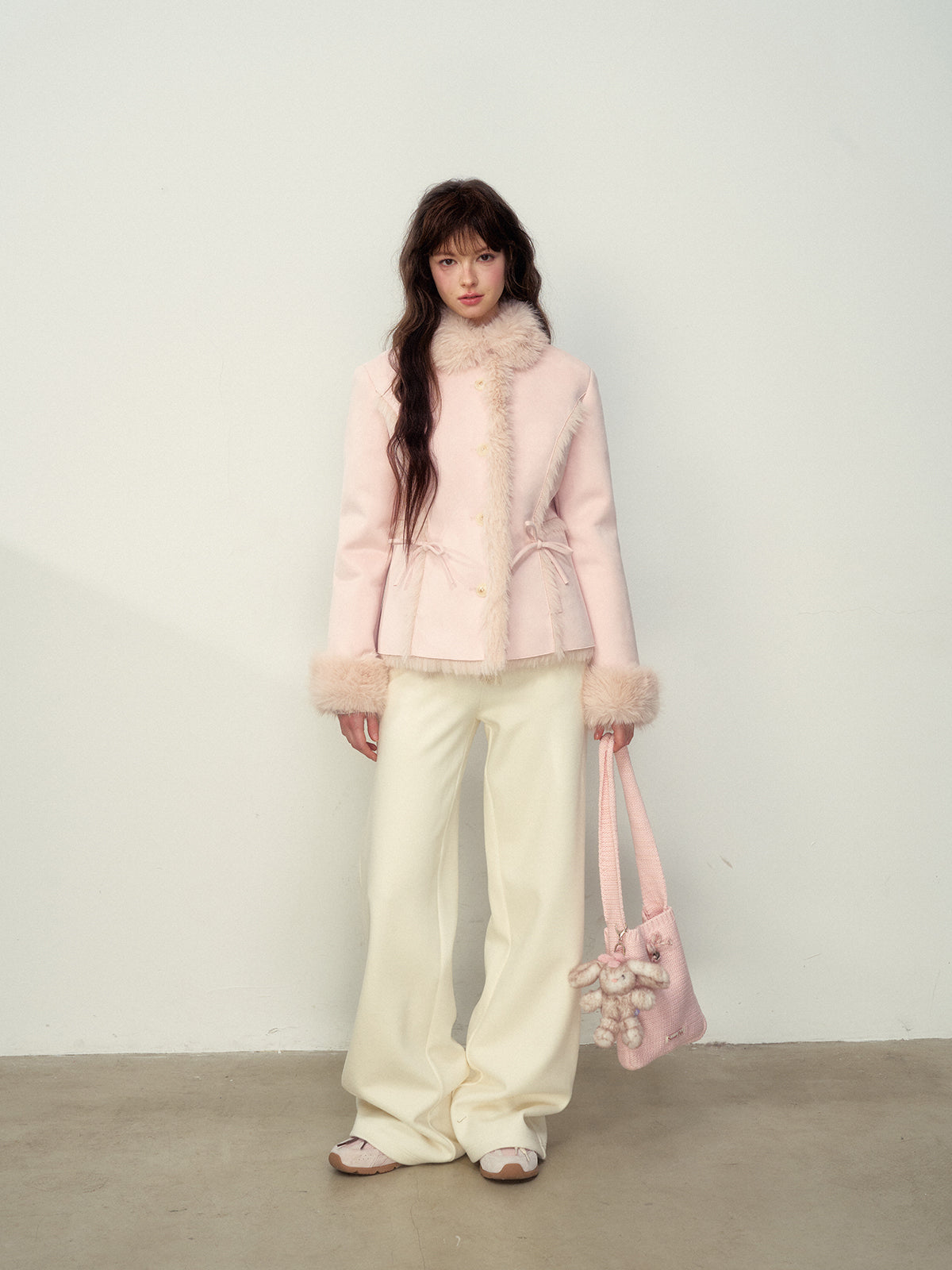 Khaki & Pink Shearling Coat