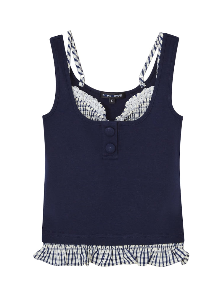 Plaid Halter Fake Two-Piece Inner Vest