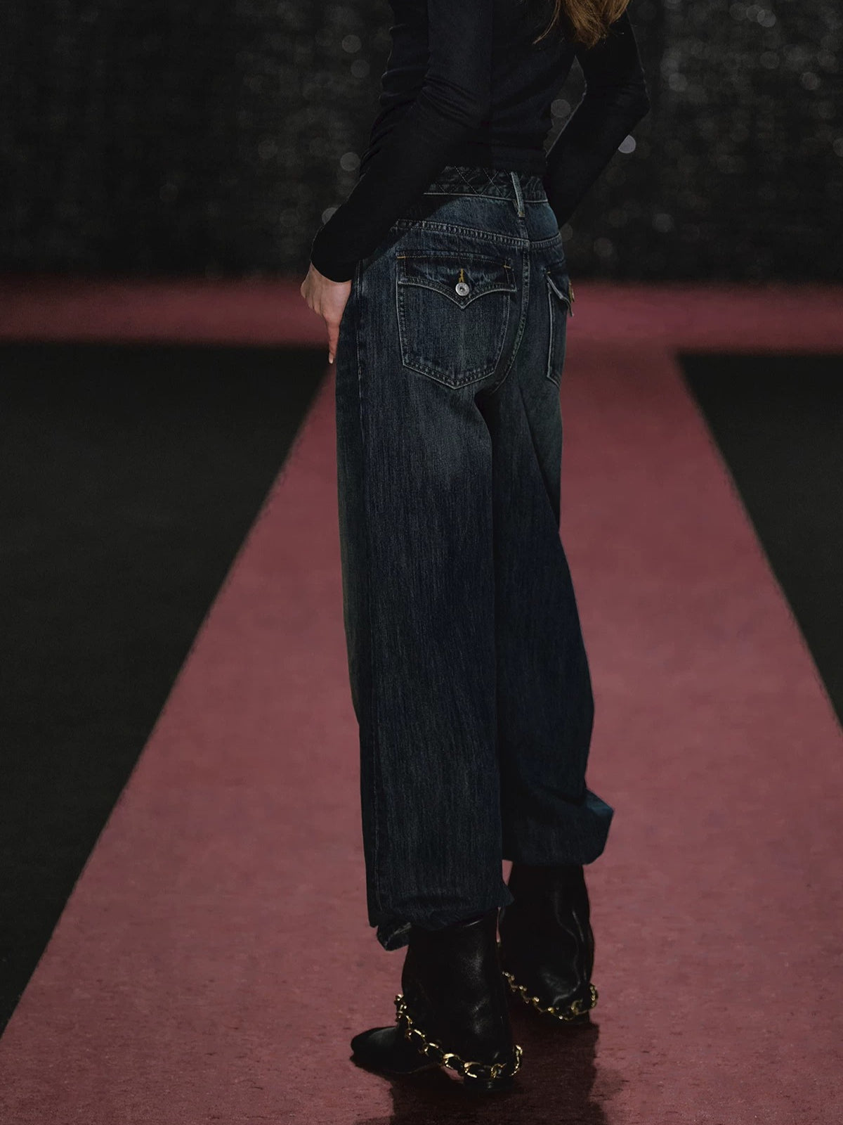 Plaid Embroidered Wide Leg Jeans