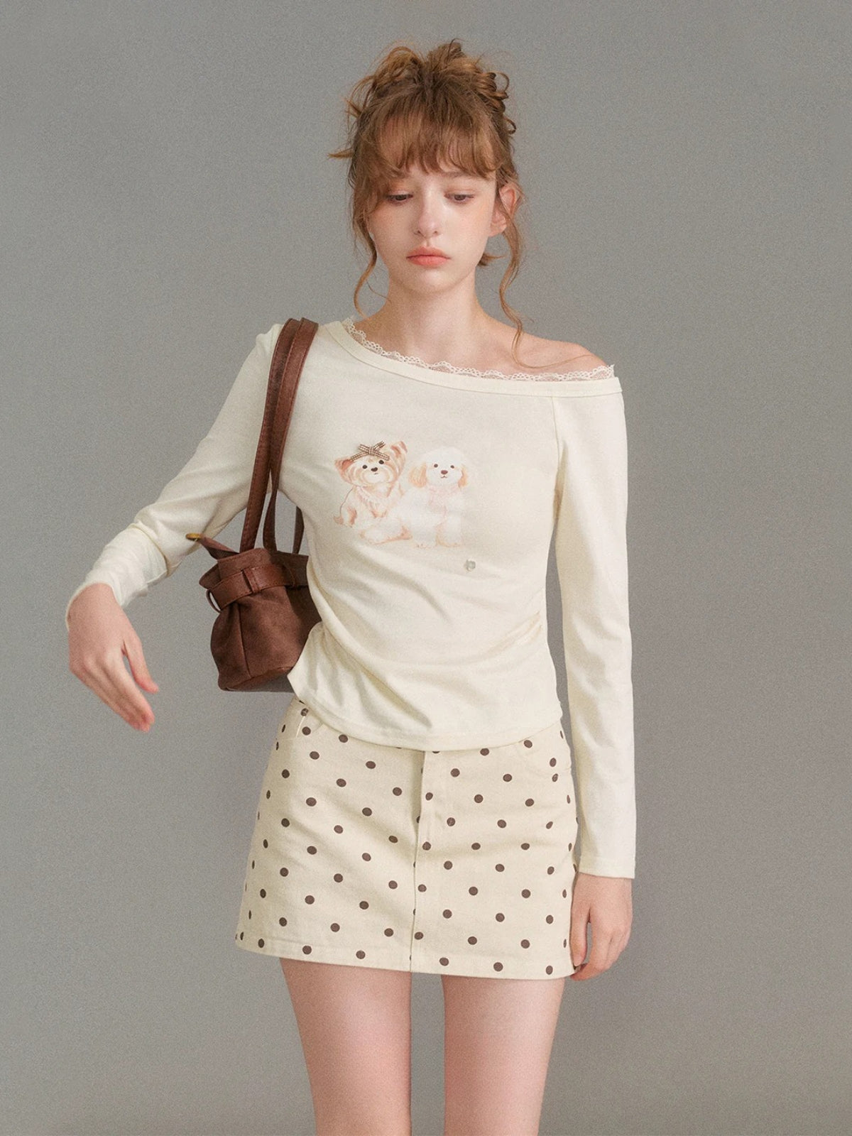 Puppy Print Lace Top