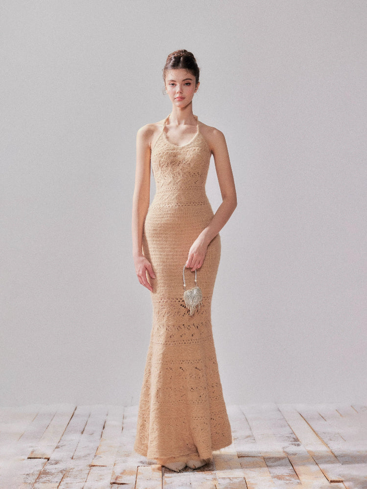 Fishtail Pencil Dress & Hollow Knit Cardigan Set