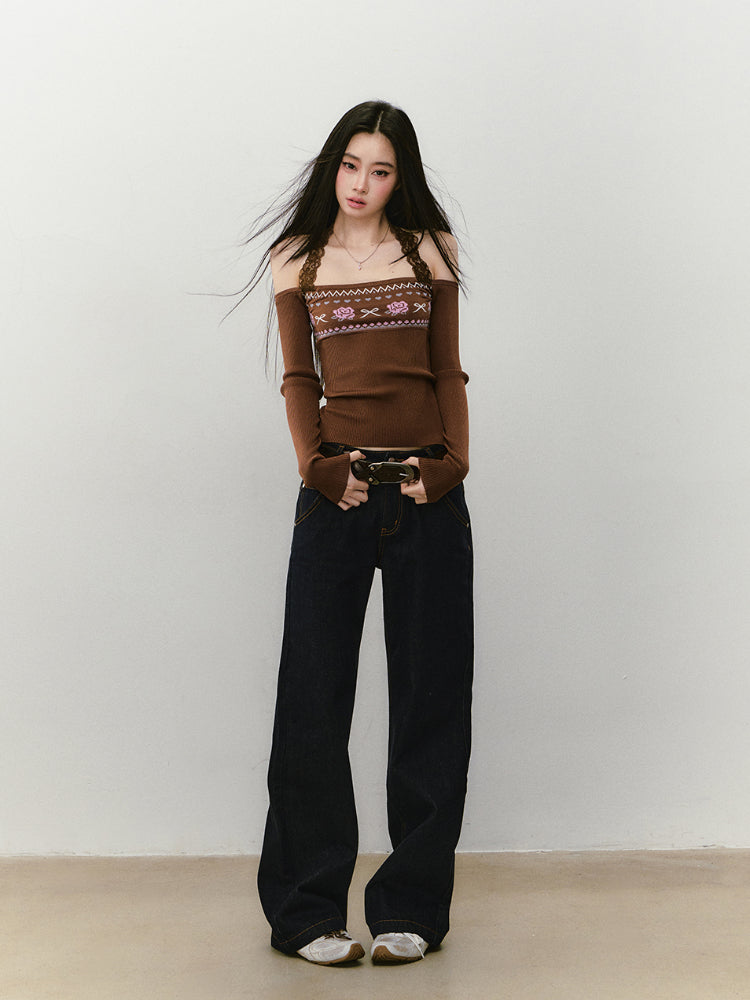 Raw-colored Wide-leg Straight Jeans