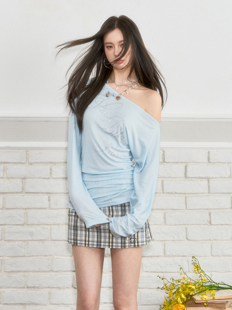 One-Shoulder Rhinestone T-shirt & Tank Top Set