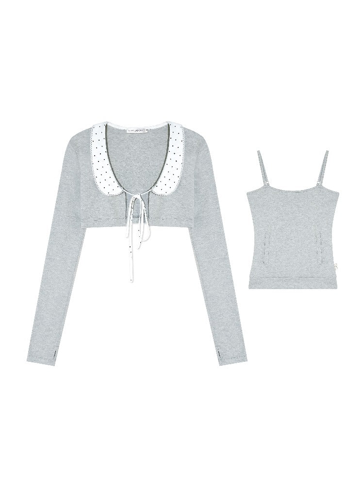 Polka Collar Cardigan Set