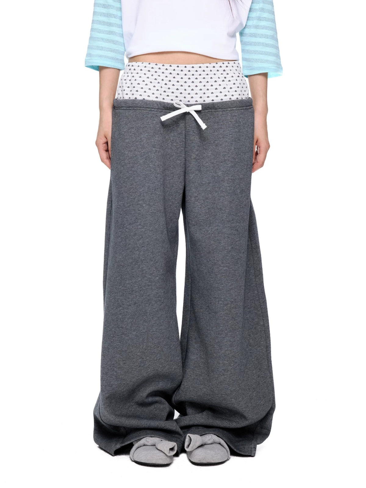 Polka Dot Contrast Waist Sweatpants