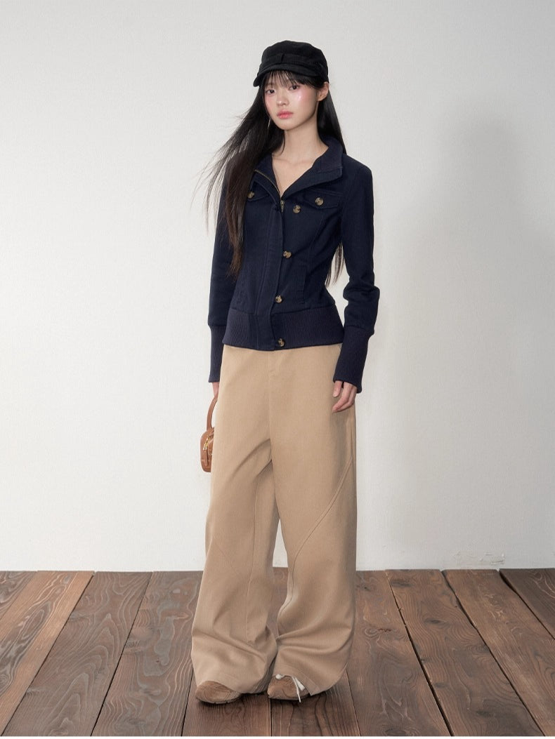 Retro Zipper Half-collar Jacket