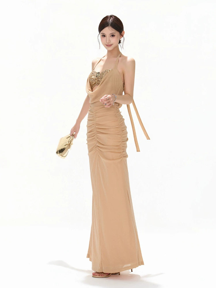 Gold Halter Sequin Dress