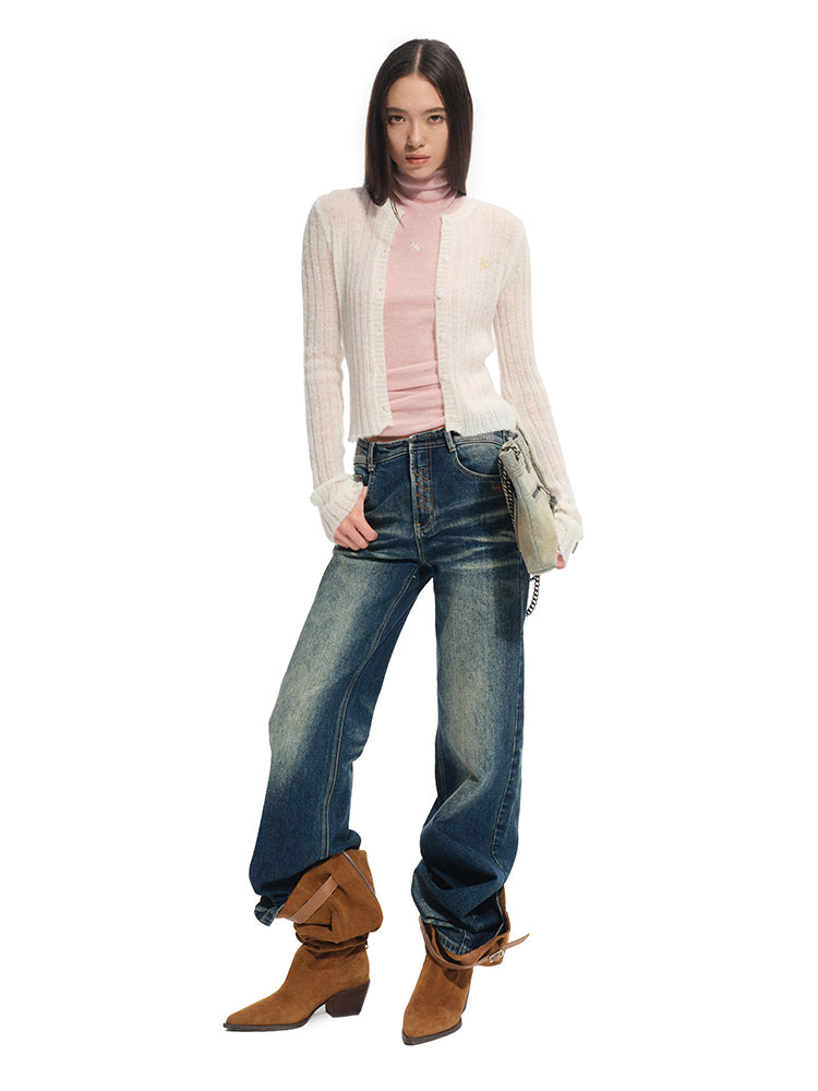 Alpaca Mohair Slim Fit Hollow-out Knit Top