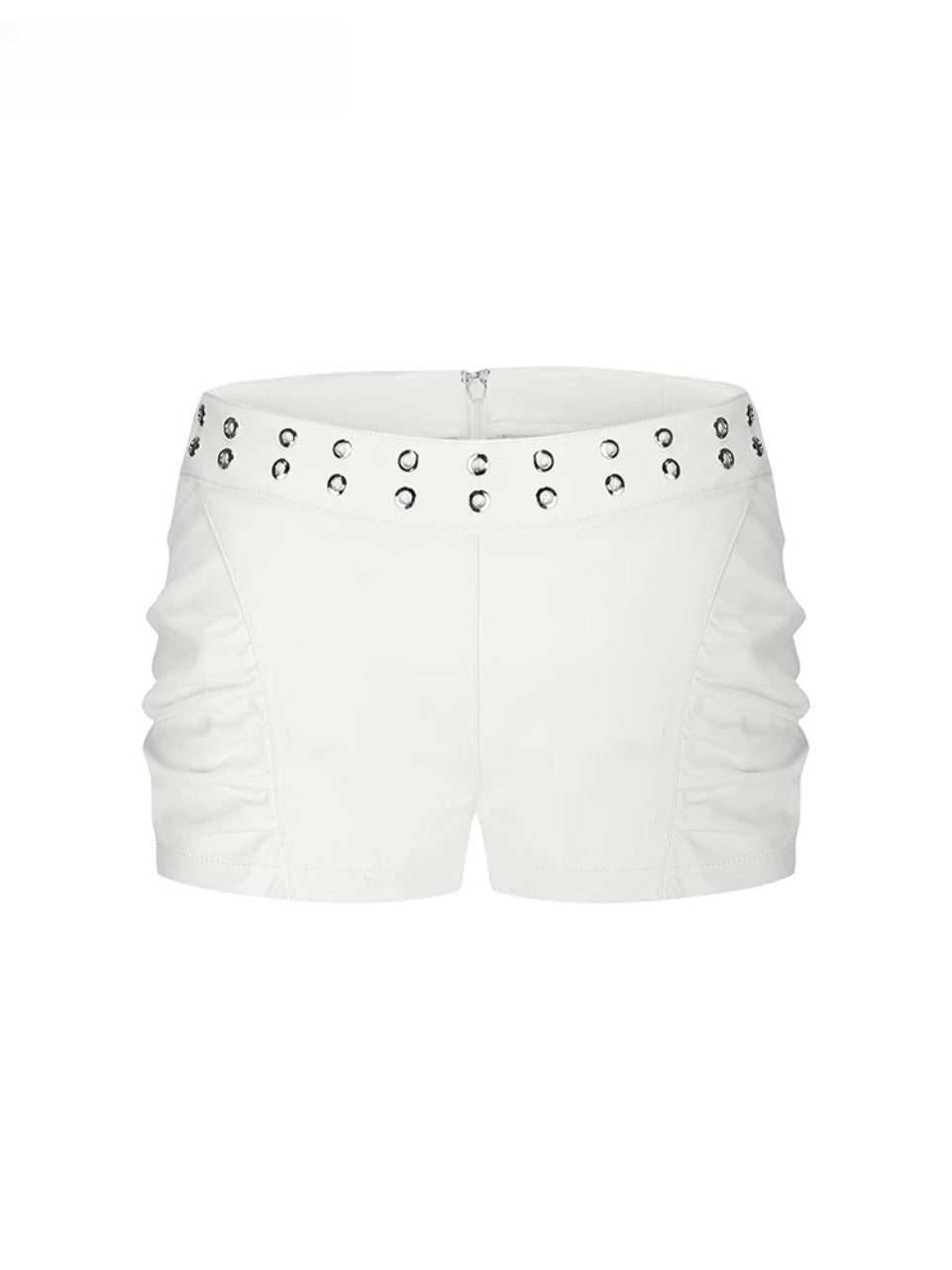 Ruched Low-Rise Leather Shorts