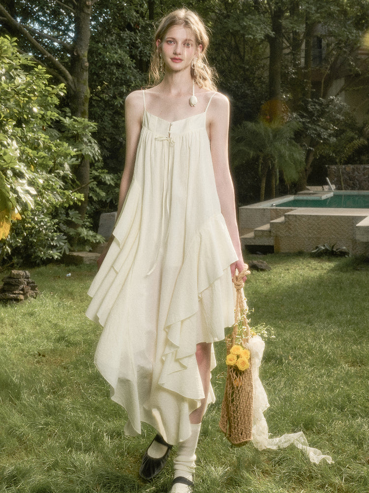 Washed Cotton Irregular Design Slip Dress