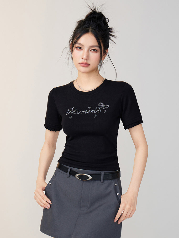 Lace Panel Shoulder Short-Sleeve