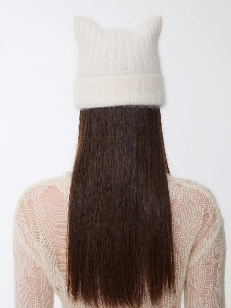 Knitted Cat-Ear Beanie with Hand-Stitched Label