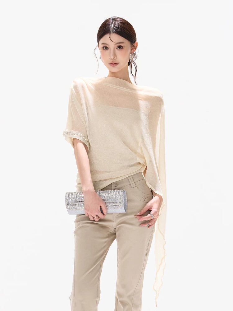 Silver Veil Asymmetrical Top