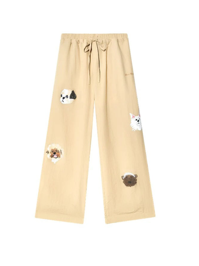 Fun Dog Print Retro Wide-Legged Casual Pants