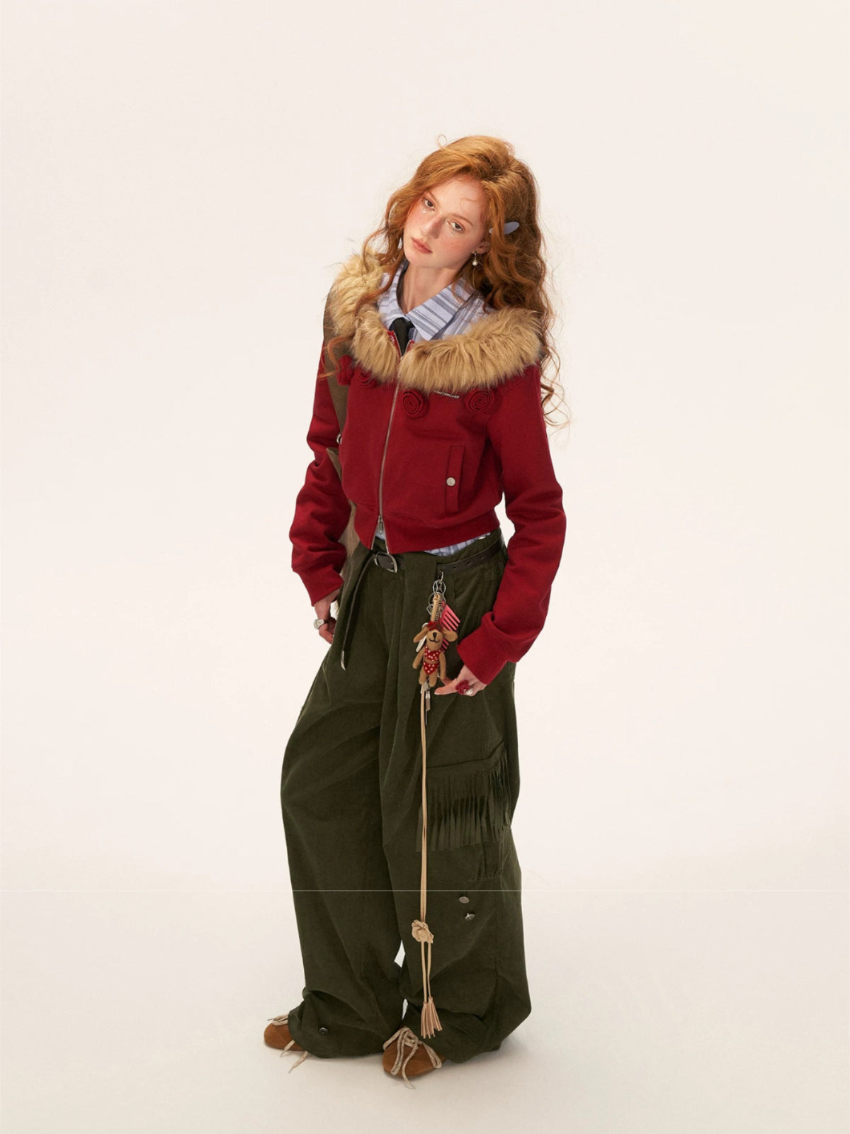 Fringed Corduroy Straight-Leg Pants