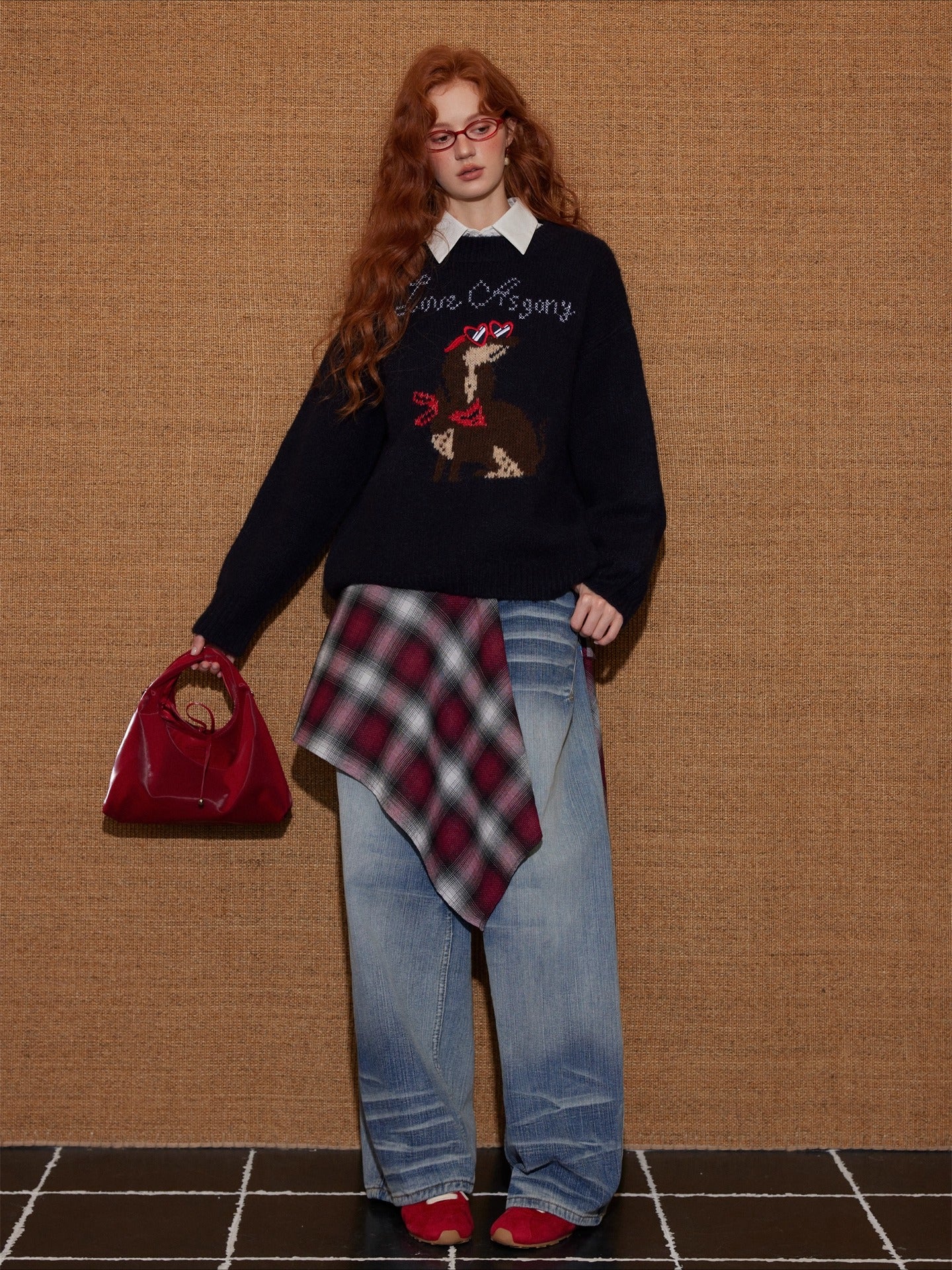 Animal Jacquard Embroidered Knit Sweater