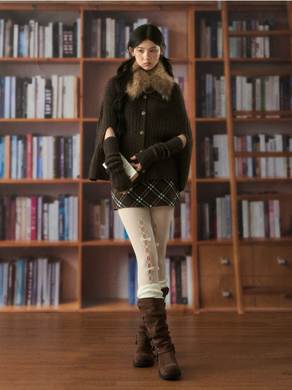 Retro Fur Collar Cape Cardigan