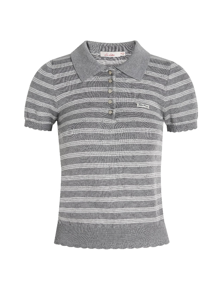 Gray Textured Polo Top