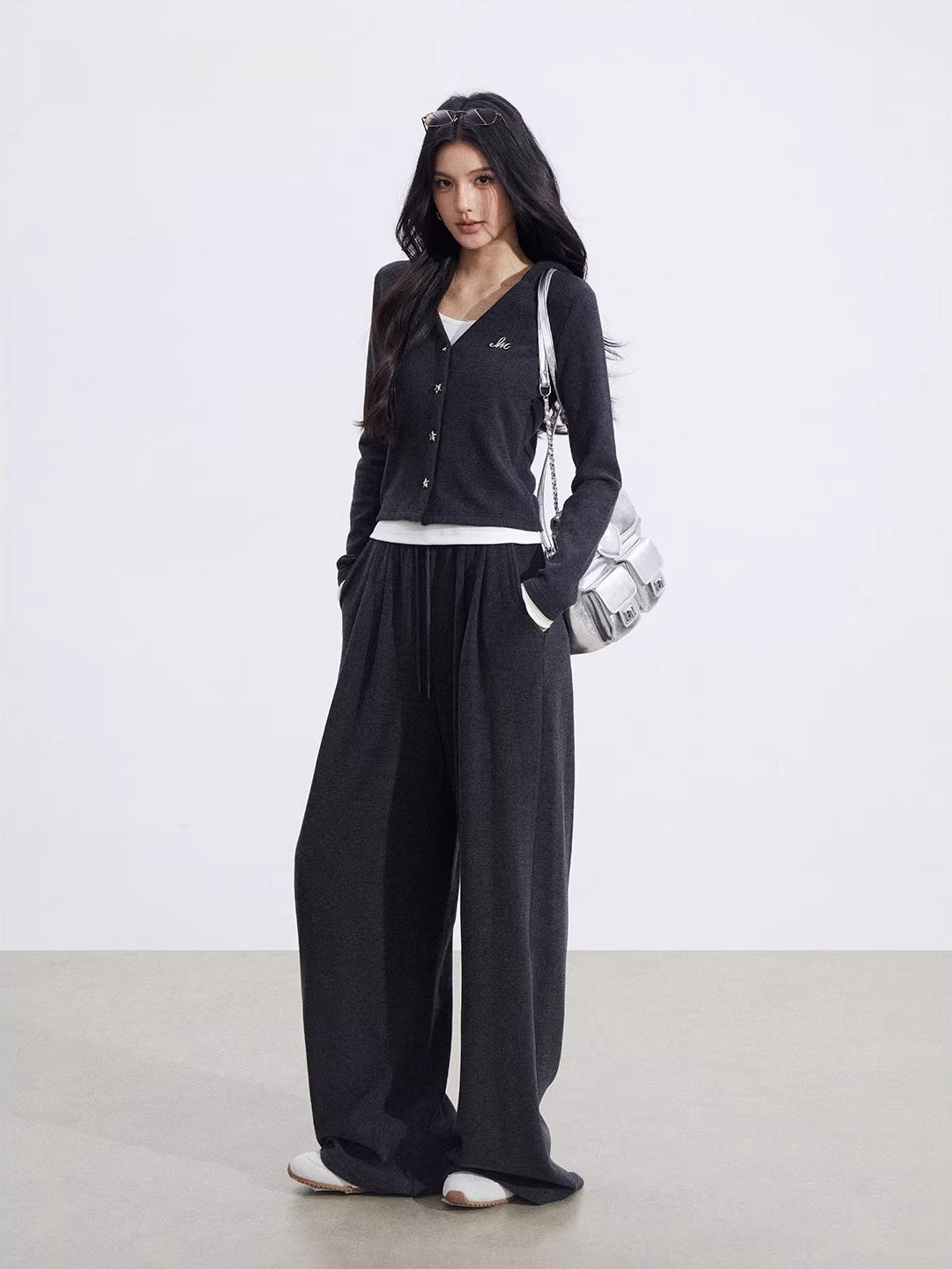 Deep Gray Hooded Sweatshirt Set