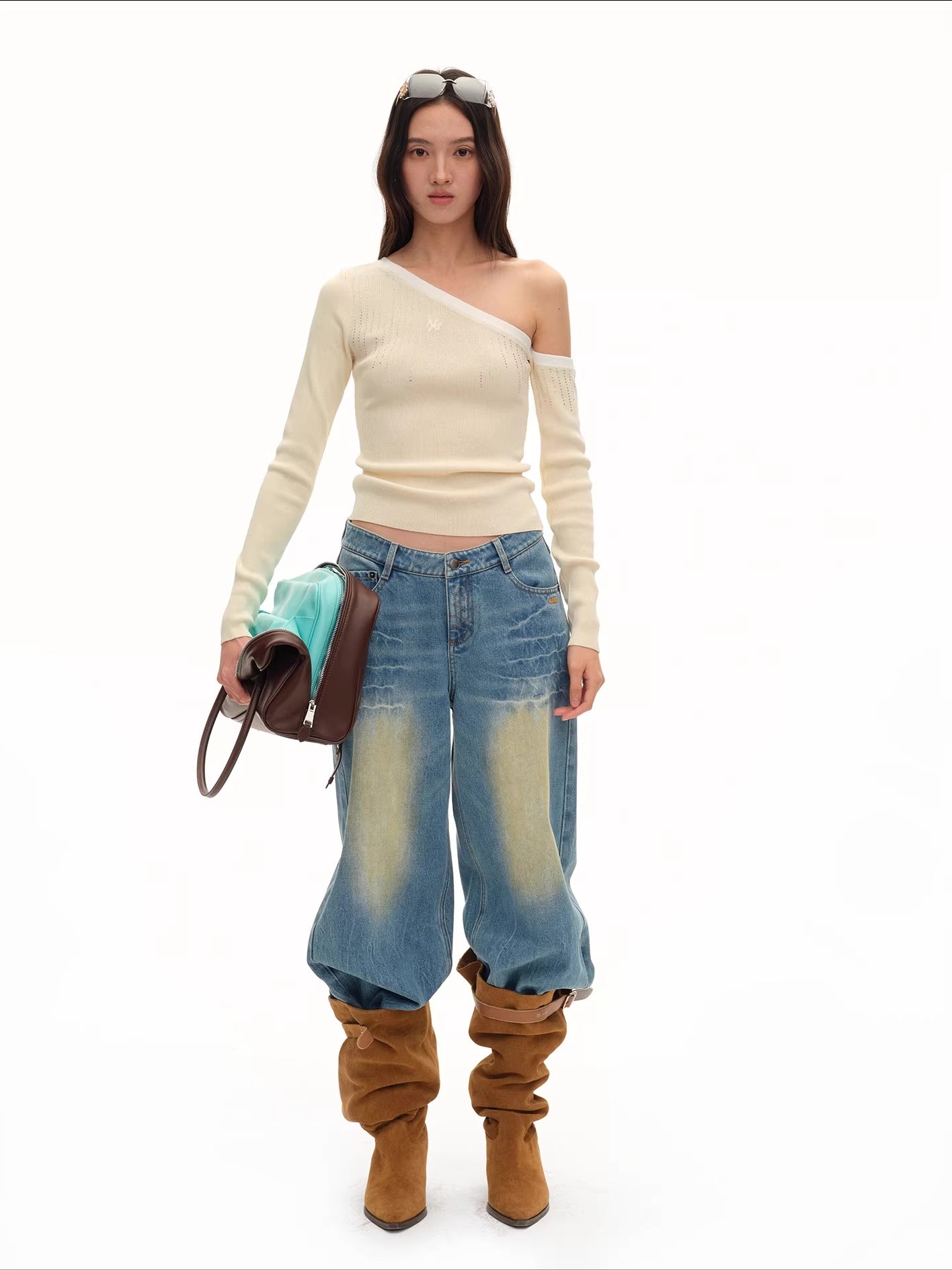 Rhinestone Asymmetric Knit Top