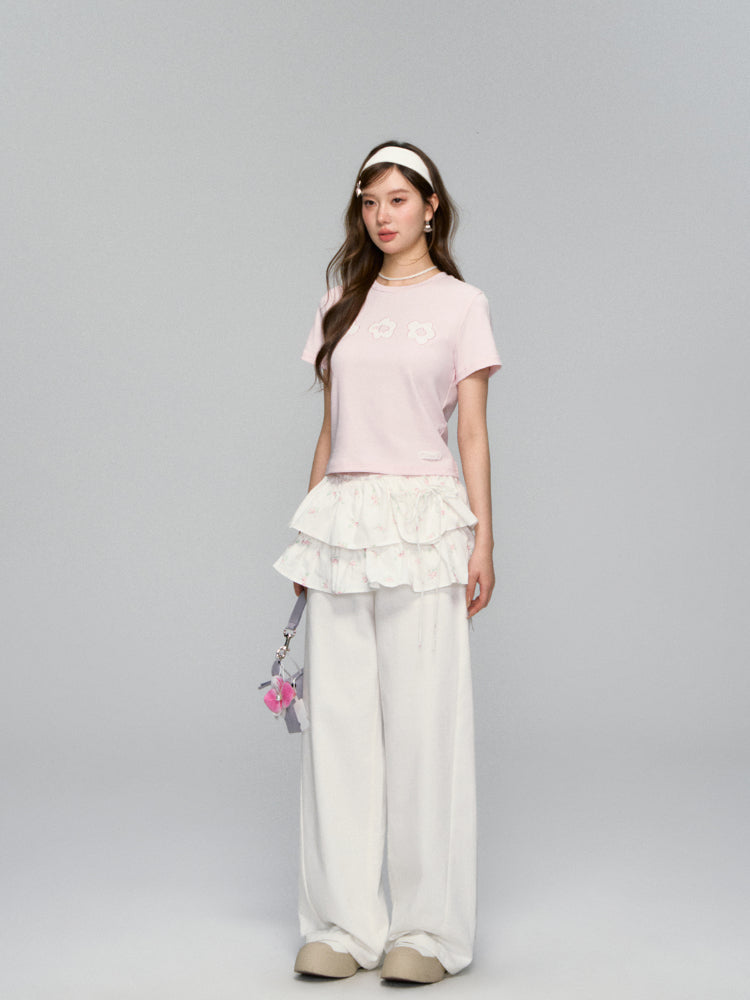 Floral Drawstring Pocket Multi-Layered Cake Skirt