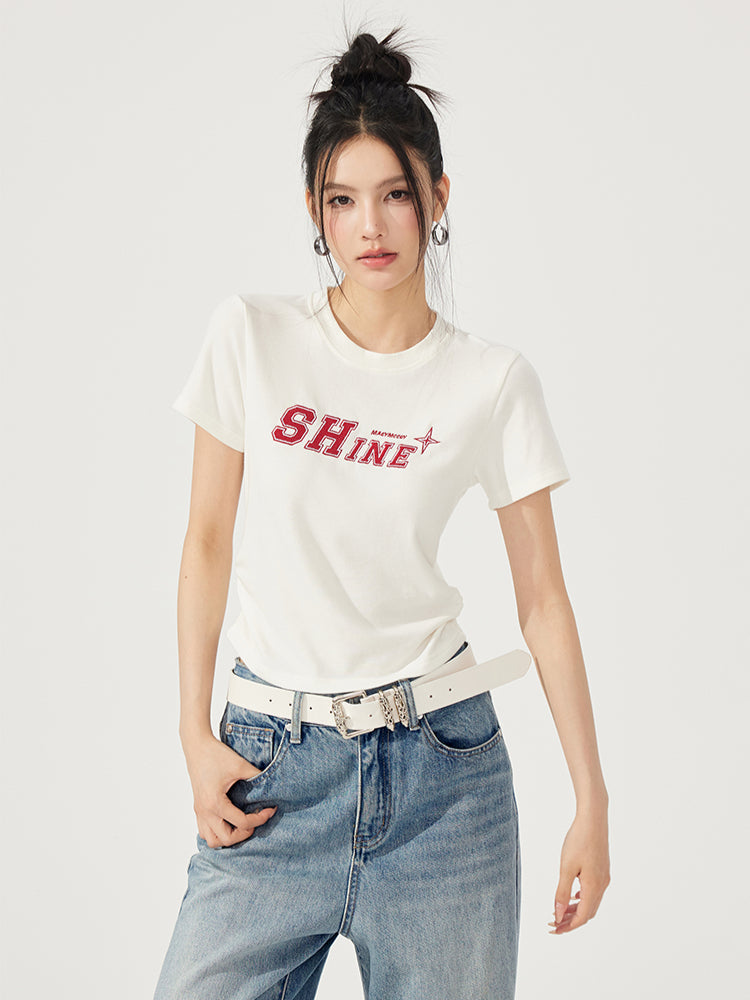 Letter Embroidered High-Elasticity T-Shirt