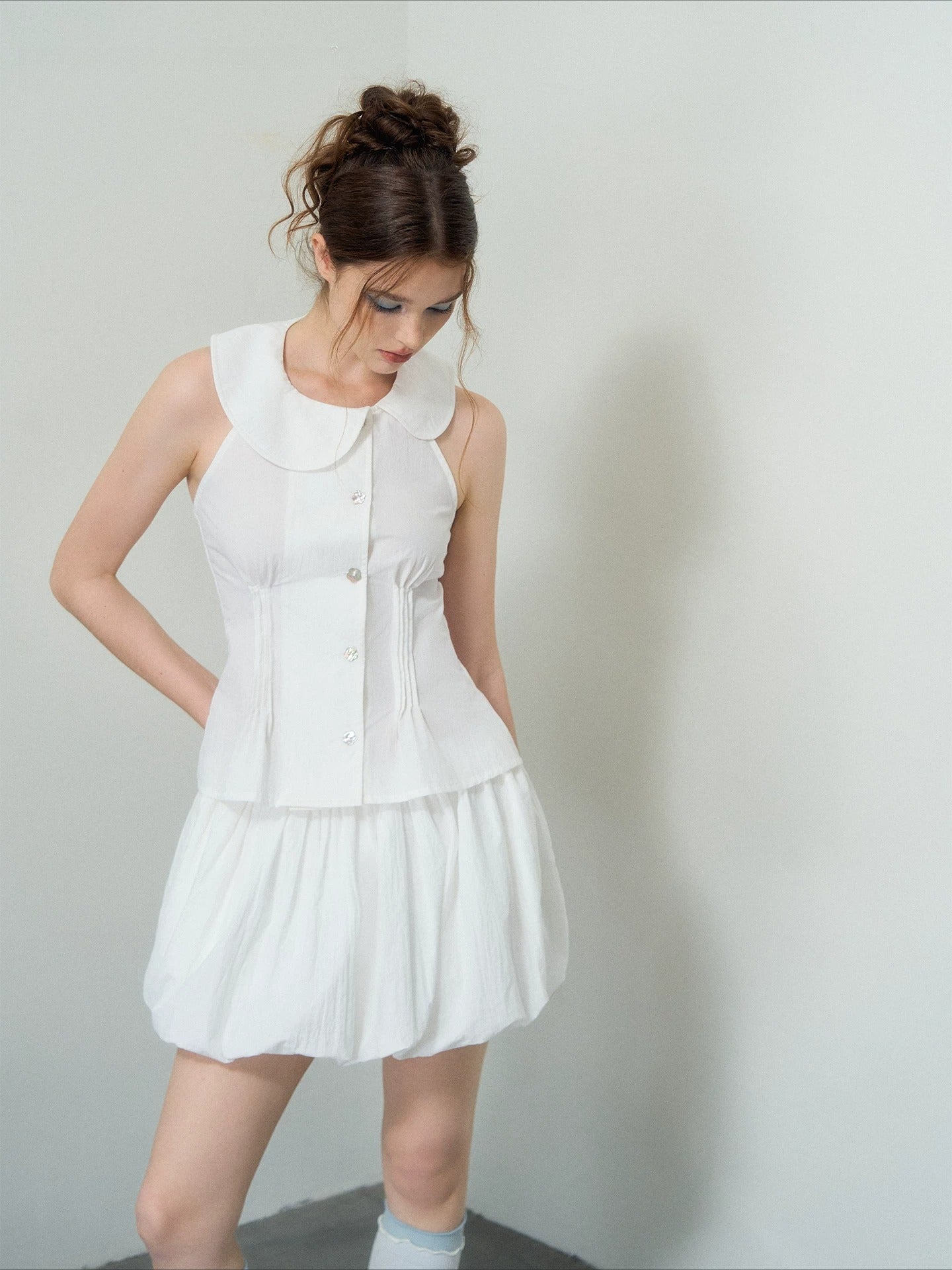 White Asymmetric Doll Collar Top