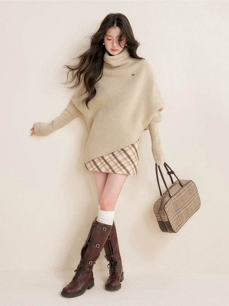 Apricot Batwing Turtleneck Sweater