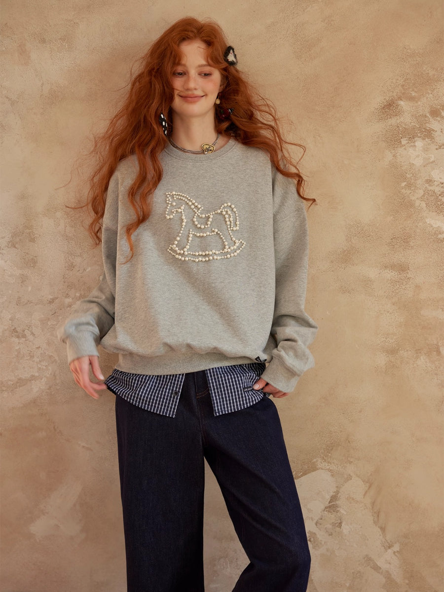 Embroidered Animal Knit Sweatshirt