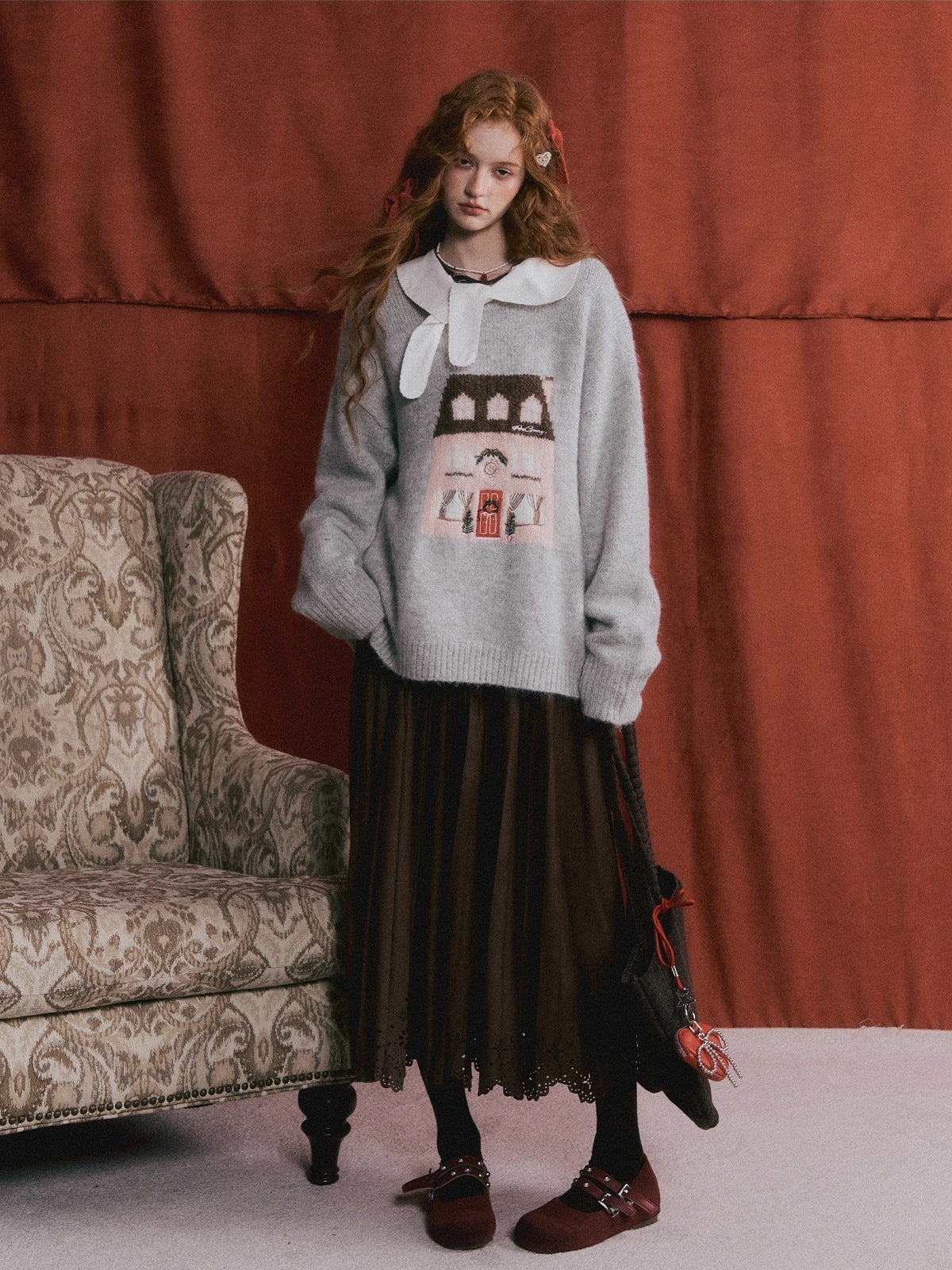 House Jacquard Embroidered Crewneck Sweater